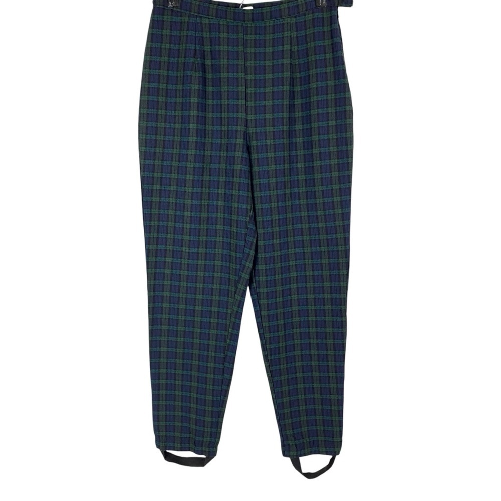 Vintage Kings Bay Womens Stretch Stirrup Pants Size 12 Green Navy Plaid USA - Picture 1 of 9